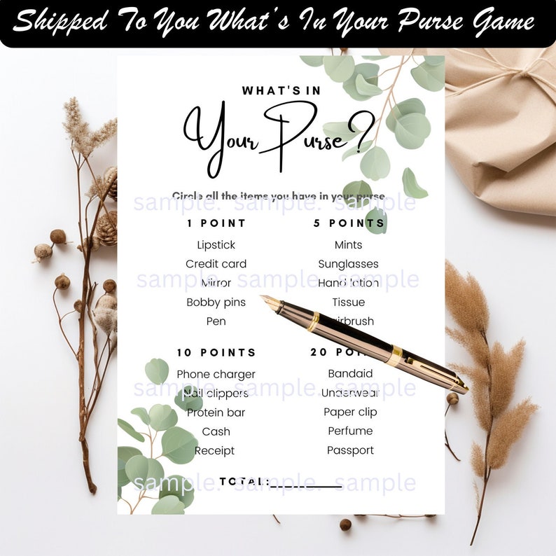 What's In Your Purse Game, Printed + Shipped, Bridal Shower Game, Wedding Shower Game, Purse Game,Minimalist Bridal Shower, Bridal Games